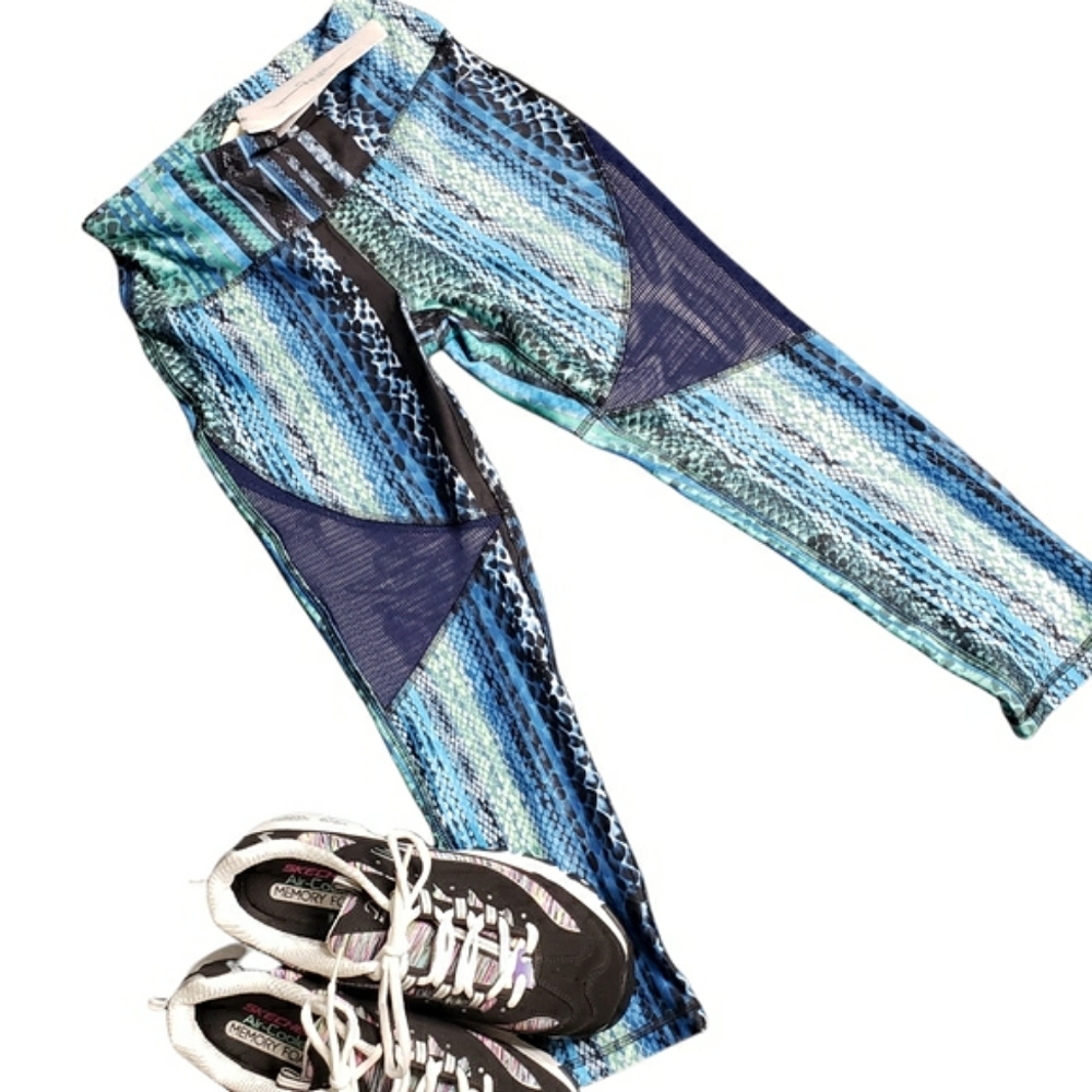 Somma Capri XGT style X Gottex Active Leggings Tourquoise Snakeskin Reptile S